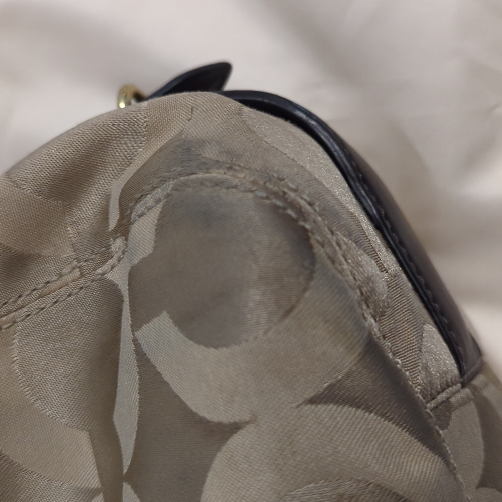 Coach Khaki Purse, Dark Brown Leather and Gold Accents - Picture 4 of 12
